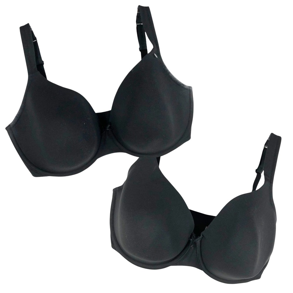 Cacique‎ 40F Bra Lot of 2 Black Full Coverage Cotton Knit Solid Lane Bryant